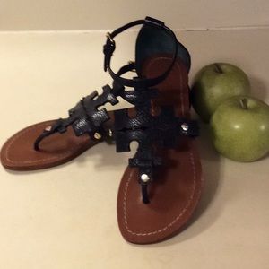 Tory Burch Black Logo Leather Sandals 6M